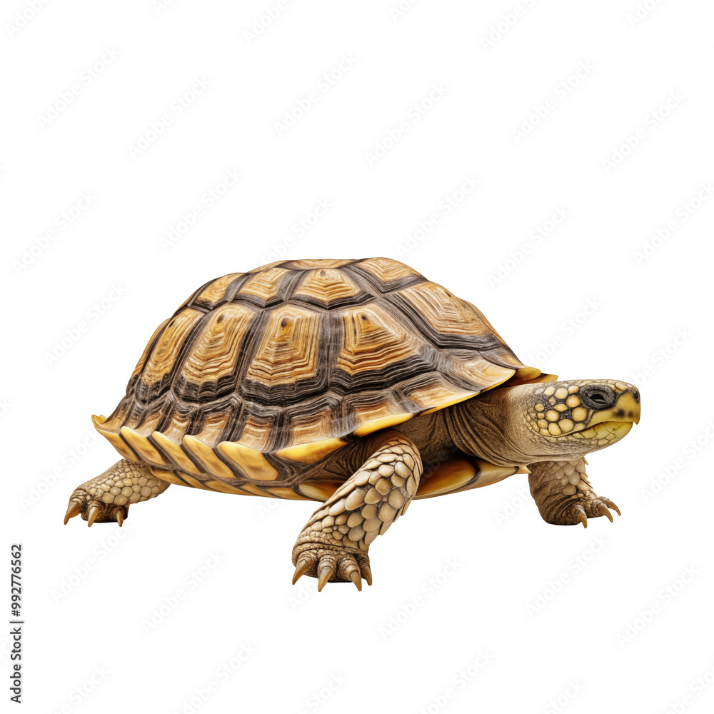 Obraz premium Close-Up Of African Tortoise With Textured Shell On White Background