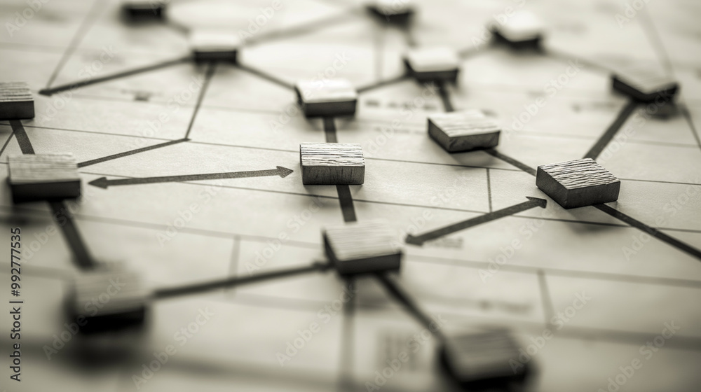 Network Connections - Wooden Blocks on a Diagram Network Connections - Wooden Blocks on a Diagram