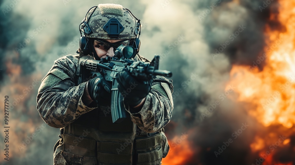 Cartoon-style depiction of a Navy SEAL soldier in a 3/4 point of view, showcasing a medium shot that captures the soldier wielding a realistic gun. Cartoon-style depiction of a Navy SEAL soldier in a 3/4 point of view, showcasing a medium shot that captures the soldier wielding a realistic gun.