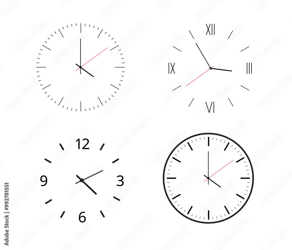 Wall clock. Simple wall clock. Minimalist watch. Classic design wall clock. Analog clock. Vector illustration Wall clock. Simple wall clock. Minimalist watch. Classic design wall clock. Analog clock. Vector illustration