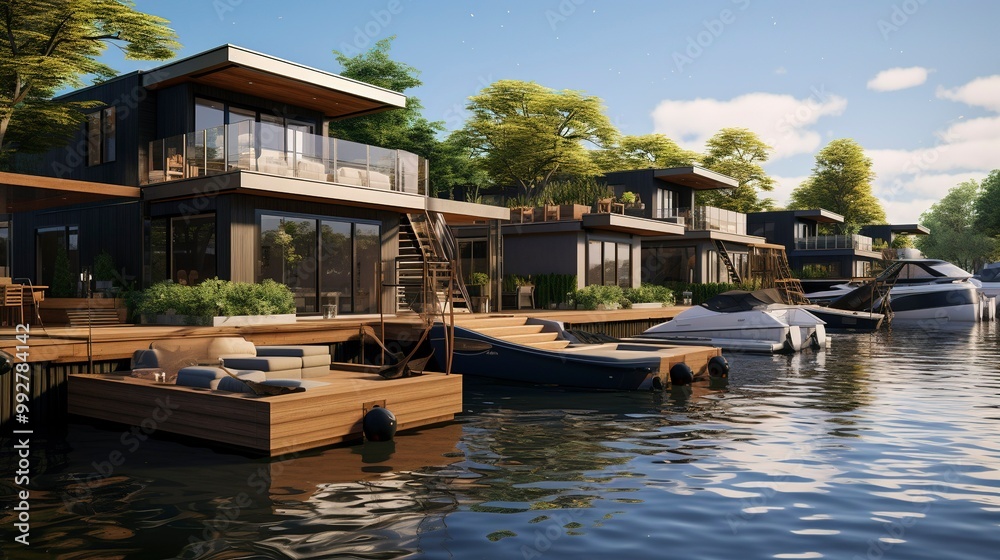 Obraz premium A photo of Houseboat Units with Architectural