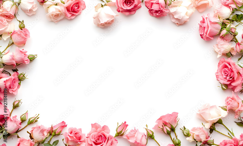 Elegant Pink and White Roses Frame on a White Background Elegant Pink and White Roses Frame on a White Background