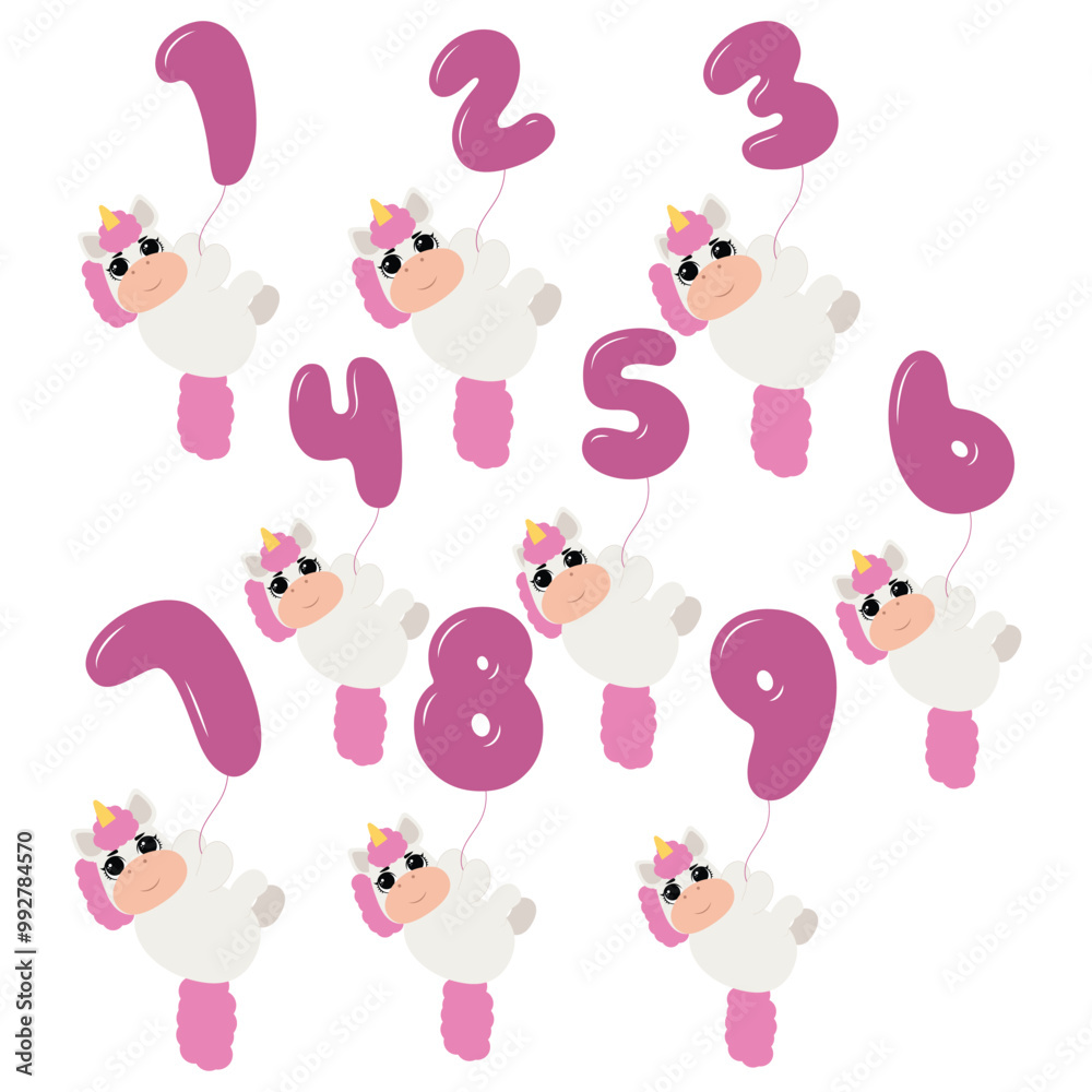 Obraz premium Birthday party invitation with baby unicorn