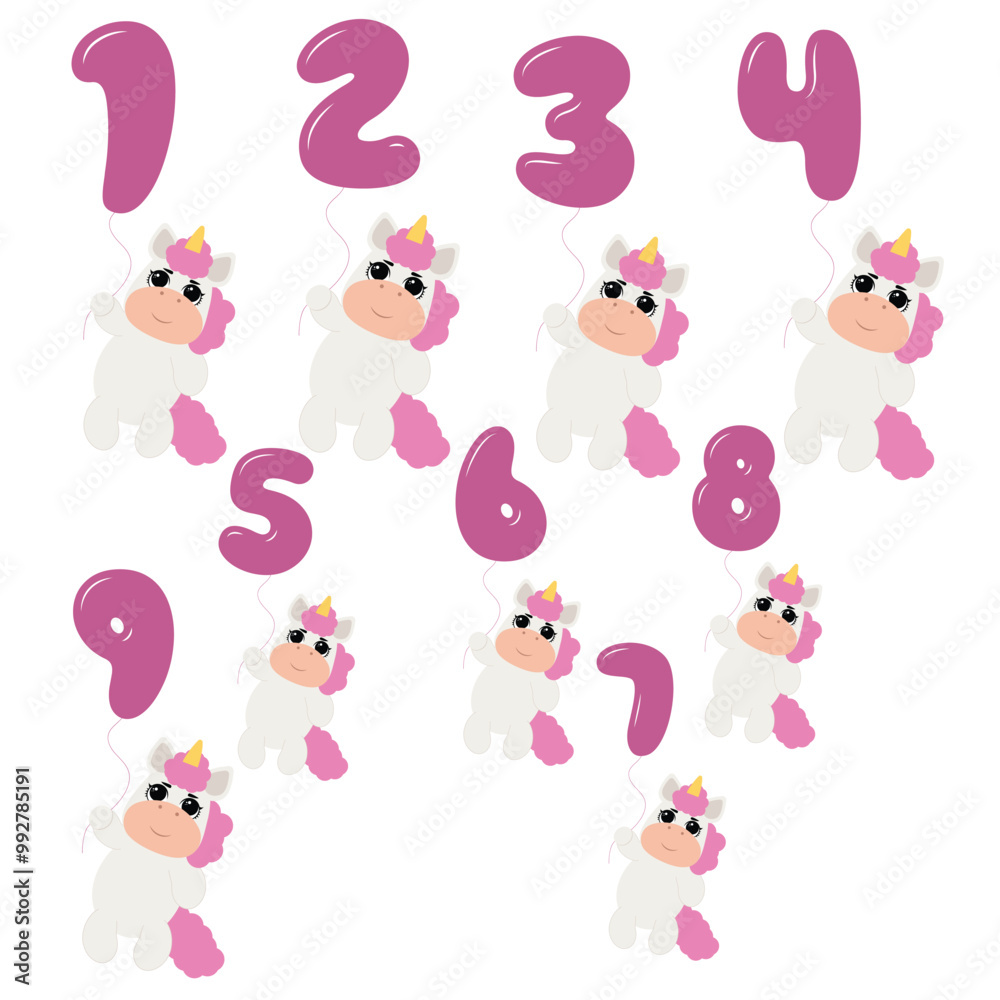 Birthday party invitation with baby unicorn Birthday party invitation with baby unicorn