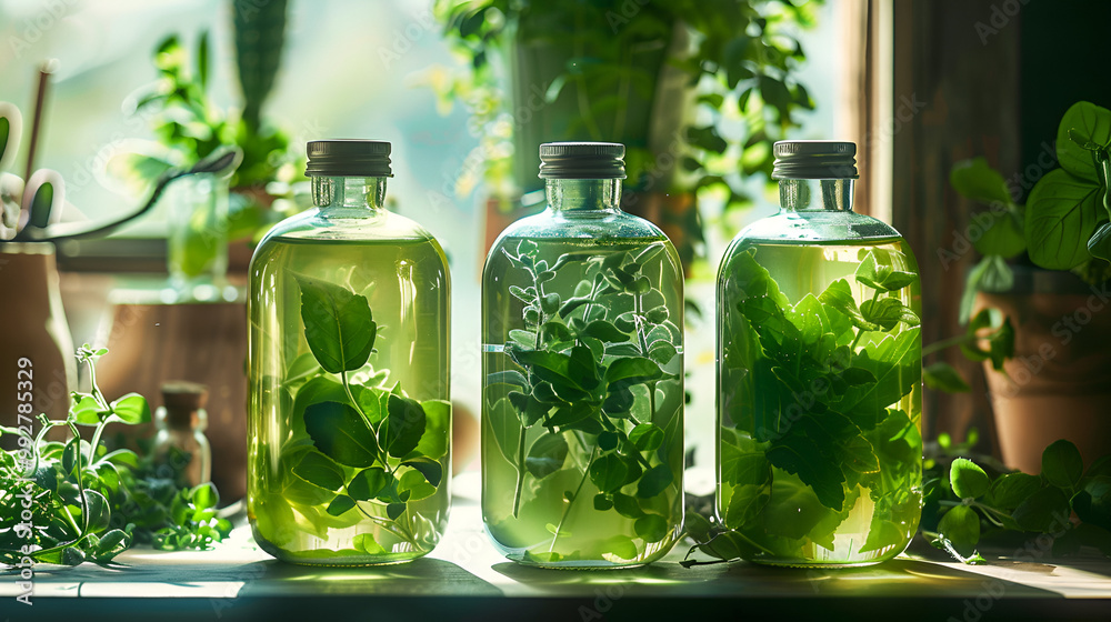 tincture of medicinal herbs in bottles selective focus ai generative tincture of medicinal herbs in bottles selective focus ai generative