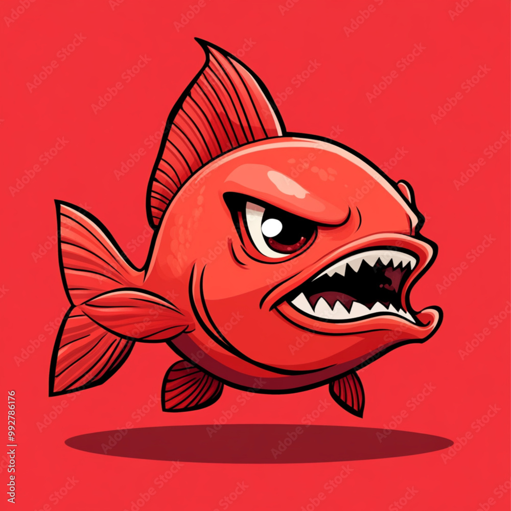 Cartoon illustration of a red angry fish 
