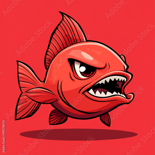 Cartoon illustration of a red angry fish  photo
