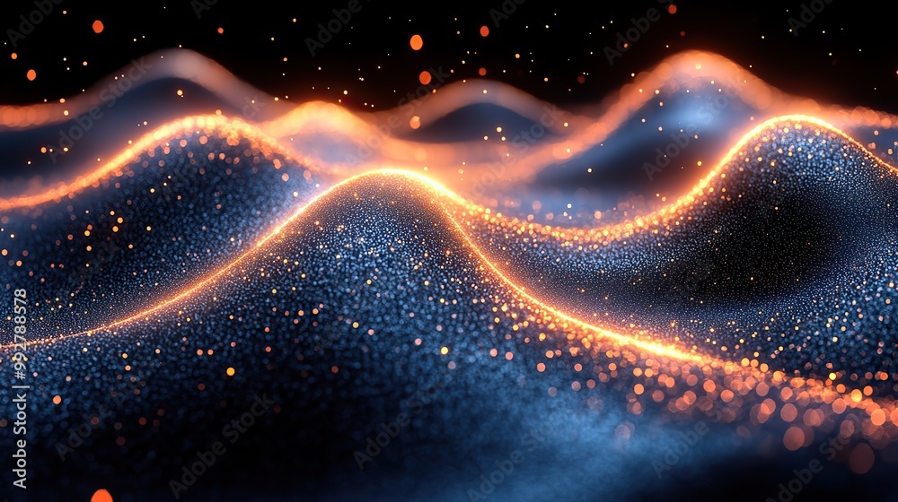 A dark abstract background with flowing particles and lines, illustrating digital wave technology and corporate themes. A dark abstract background with flowing particles and lines, illustrating digital wave technology and corporate themes.