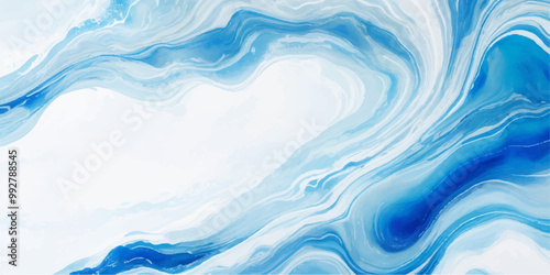 abstract soft blue and white abstract water color ocean wave texture background .Fluid blue ocean wave layer Tsunami wave background in flat cartoon style. Big blue tropical water splash.	