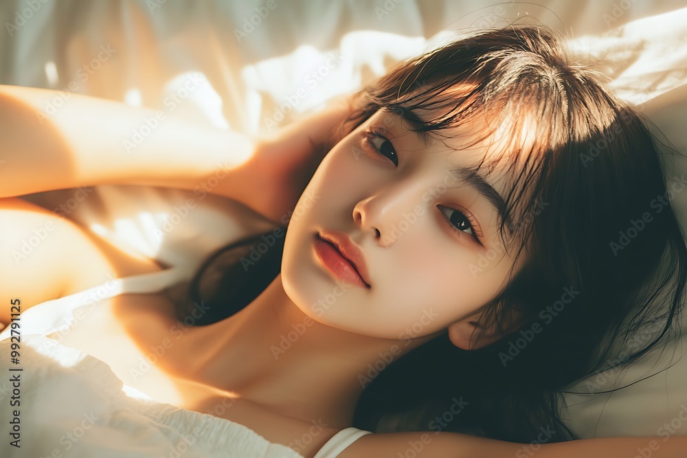 Naklejka premium Woman sleeping on bed