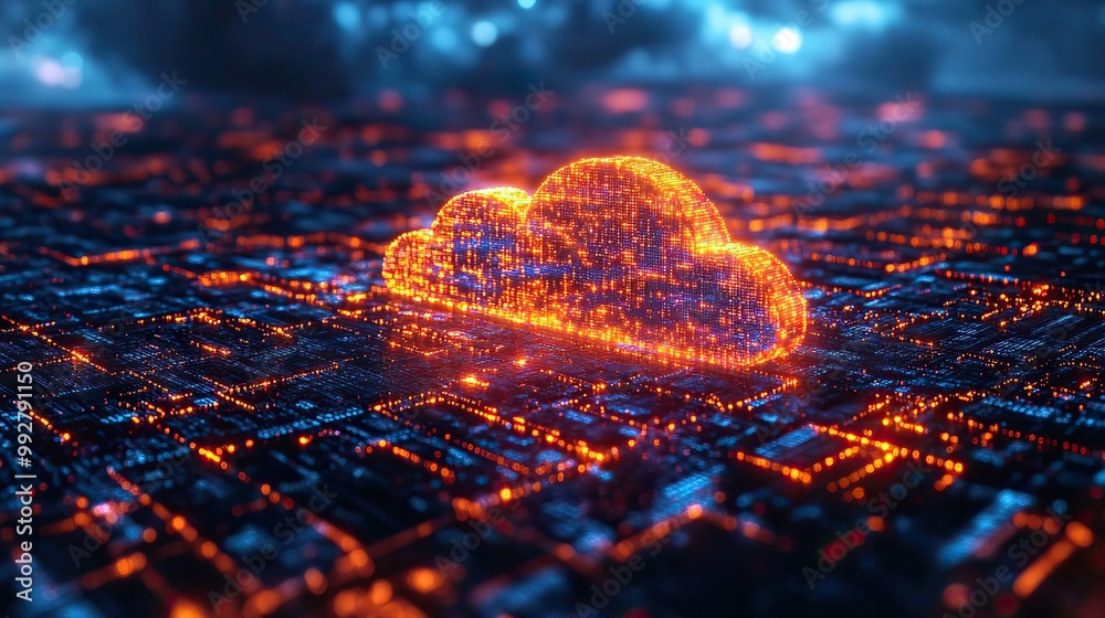 A data center and cloud computing are illustrated through digital technology, highlighting data processing and engineering. A data center and cloud computing are illustrated through digital technology, highlighting data processing and engineering.