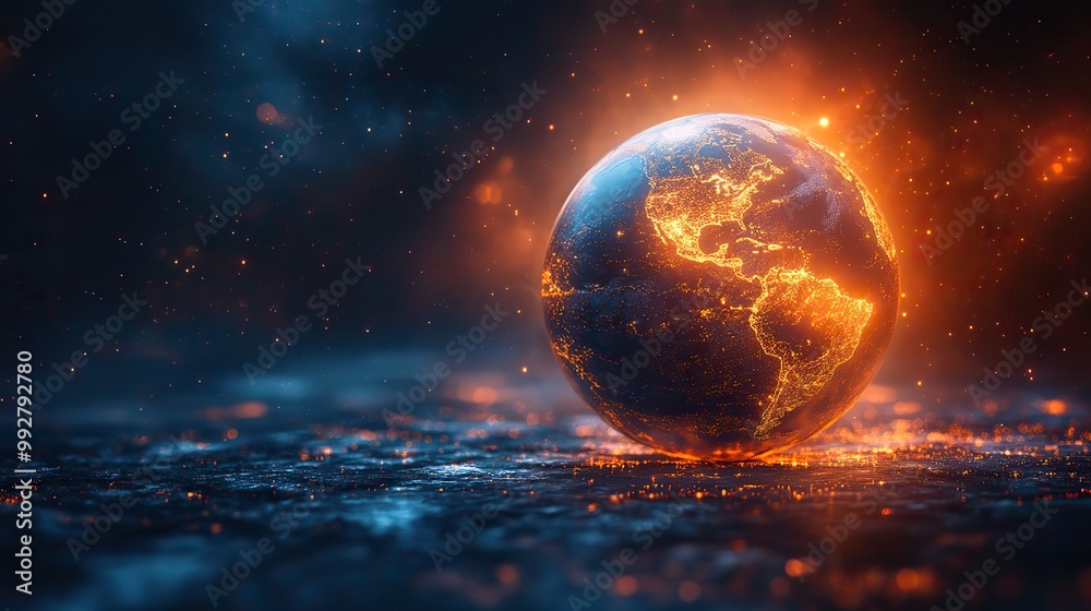 A design template with a 3D earth globe represents global business connectivity, offering a versatile layout for technology concepts. A design template with a 3D earth globe represents global business connectivity, offering a versatile layout for technology concepts.