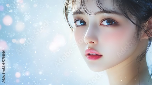 Woman with creative makeup and face, winter make up concept