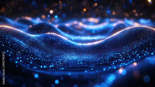 A digital background with blue particles represents the intersection of technology and data in a 3D rendering.