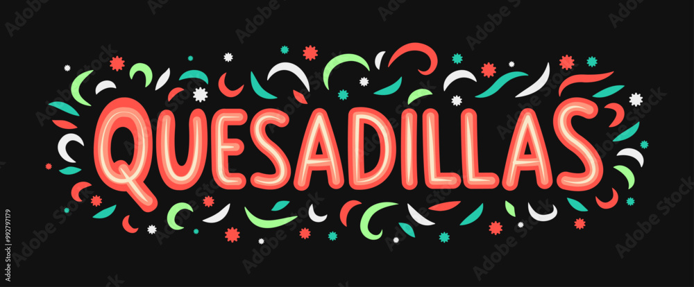 Quesadillas emblem vector design, lettering menu header, festive mexican fast food Quesadillas emblem vector design, lettering menu header, festive mexican fast food