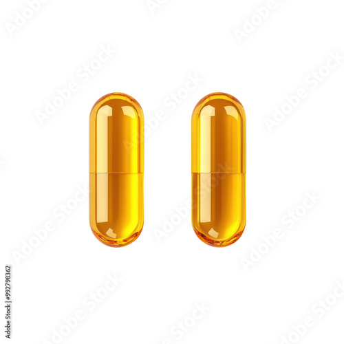 Close-Up of Two Yellow Capsules on Transparent Background