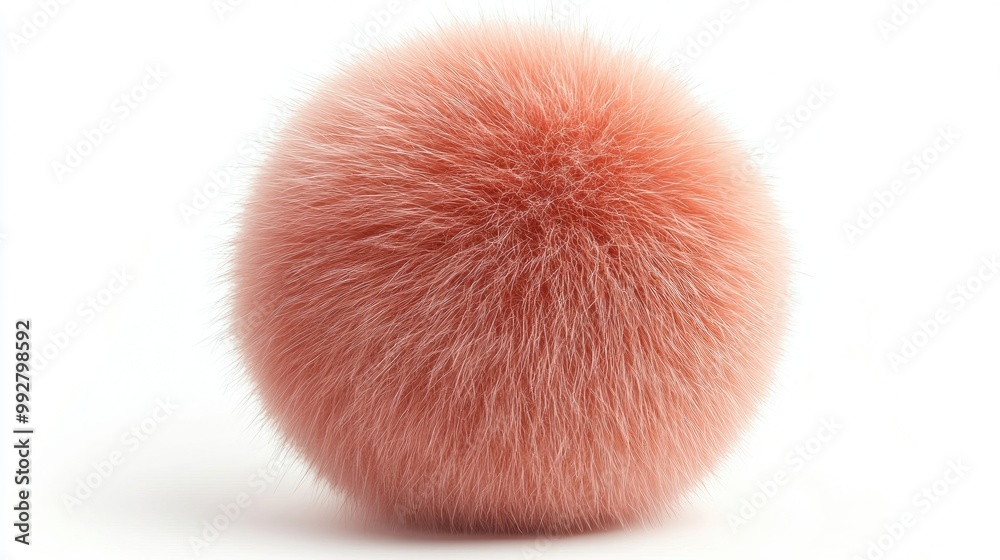 Close-up of a peach rabbit fur pompom isolated on a white background Close-up of a peach rabbit fur pompom isolated on a white background