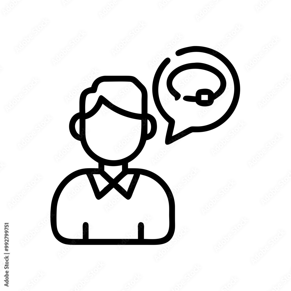 Customer Service Icon Outline, Black and White, Representing Support and Communication Concepts Customer Service Icon Outline, Black and White, Representing Support and Communication Concepts