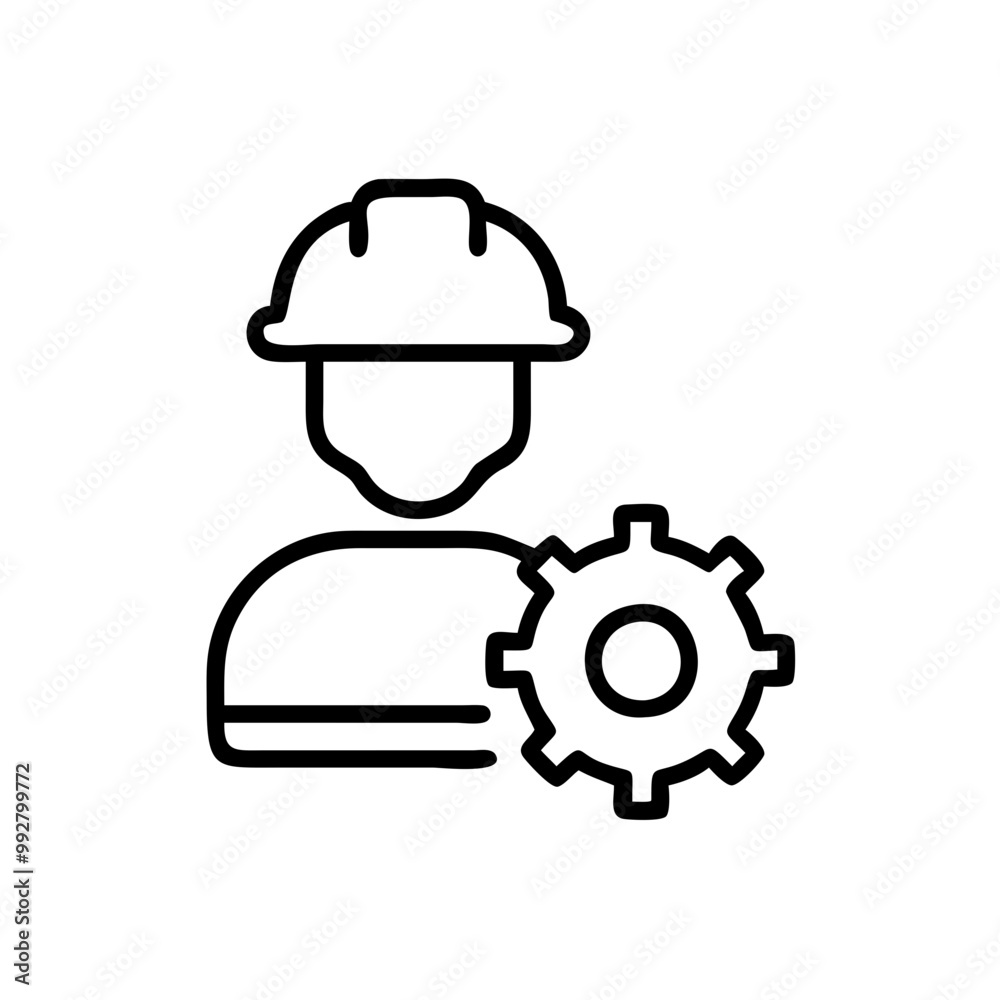 Engineer Icon Outline, Black and White, Representing Construction and Engineering Concepts Engineer Icon Outline, Black and White, Representing Construction and Engineering Concepts