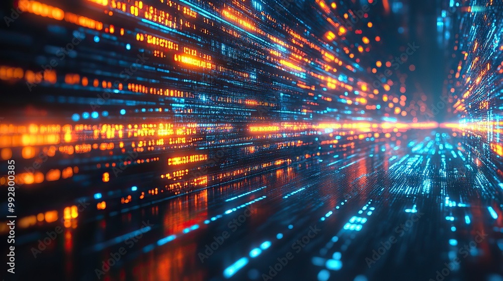 A digital tech background blending elements of space, computer code, and 3D rendering, showcasing advanced technology themes.