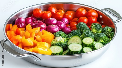 Colorful Vegetables in a Silver Pan