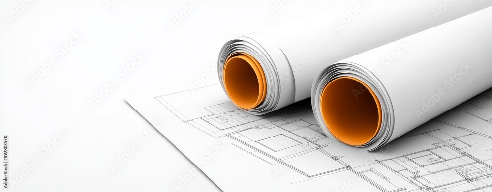 Rolled Architectural Blueprints on a Flat Surface Rolled Architectural Blueprints on a Flat Surface
