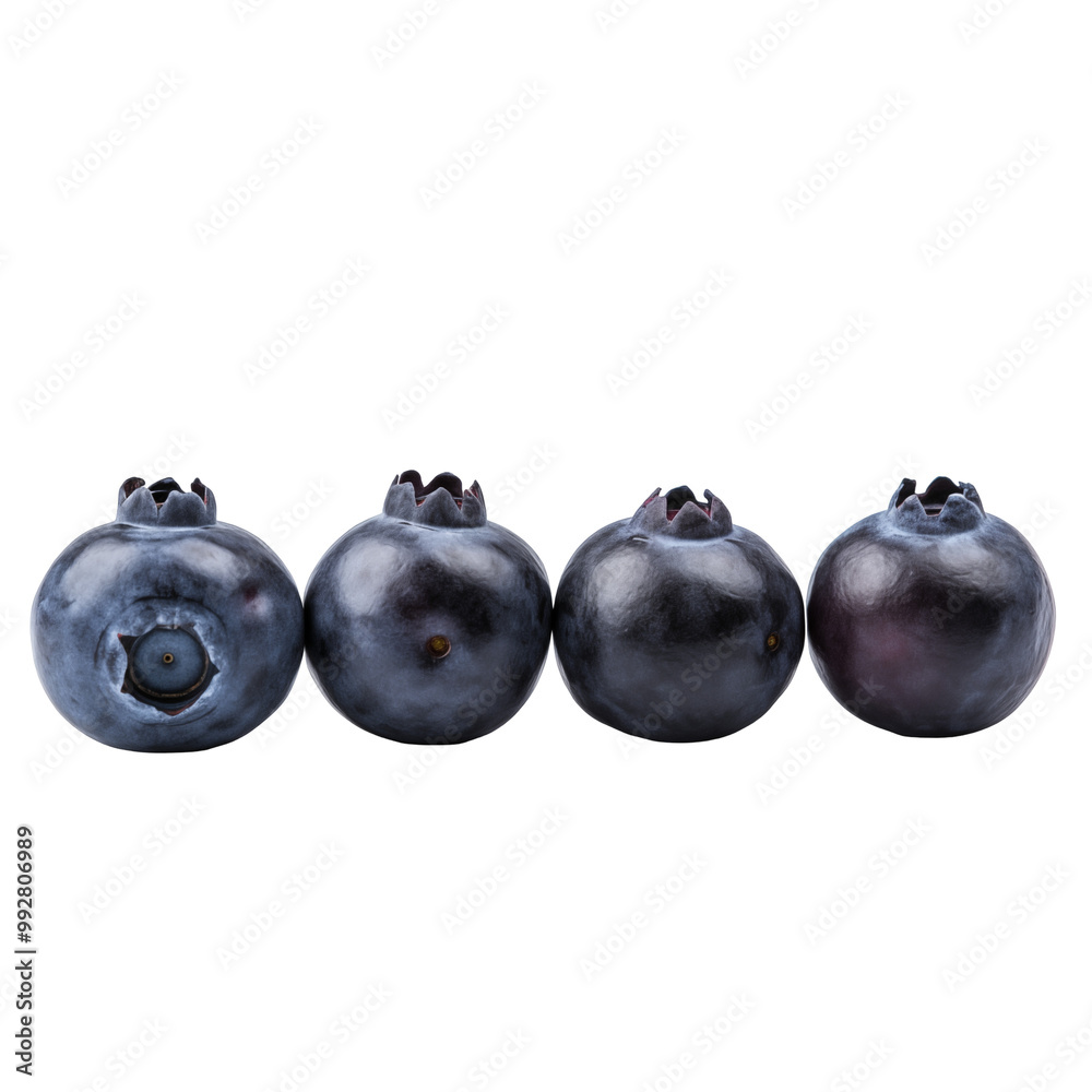 Fresh Blueberries Arranged In A Row On A White Background