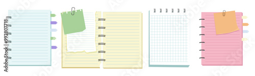 Memo notes, paper for note with clip, postit. Planner notebook page. Idea list. Post note sticker. Quote frame, reminder.