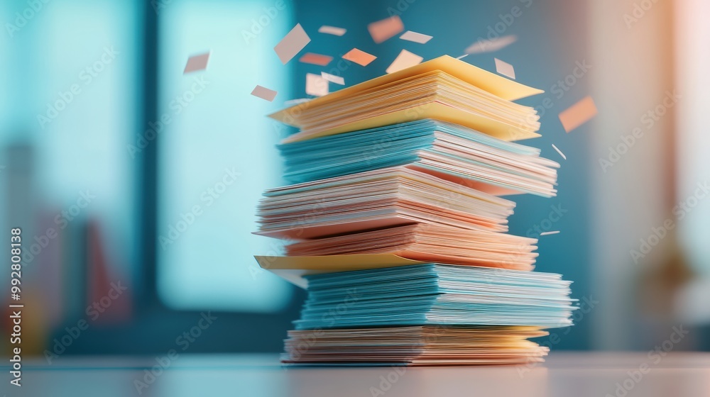 A stack of organized folders containing monthly reports and summaries, showcasing the documentation process. A stack of organized folders containing monthly reports and summaries, showcasing the documentation process.