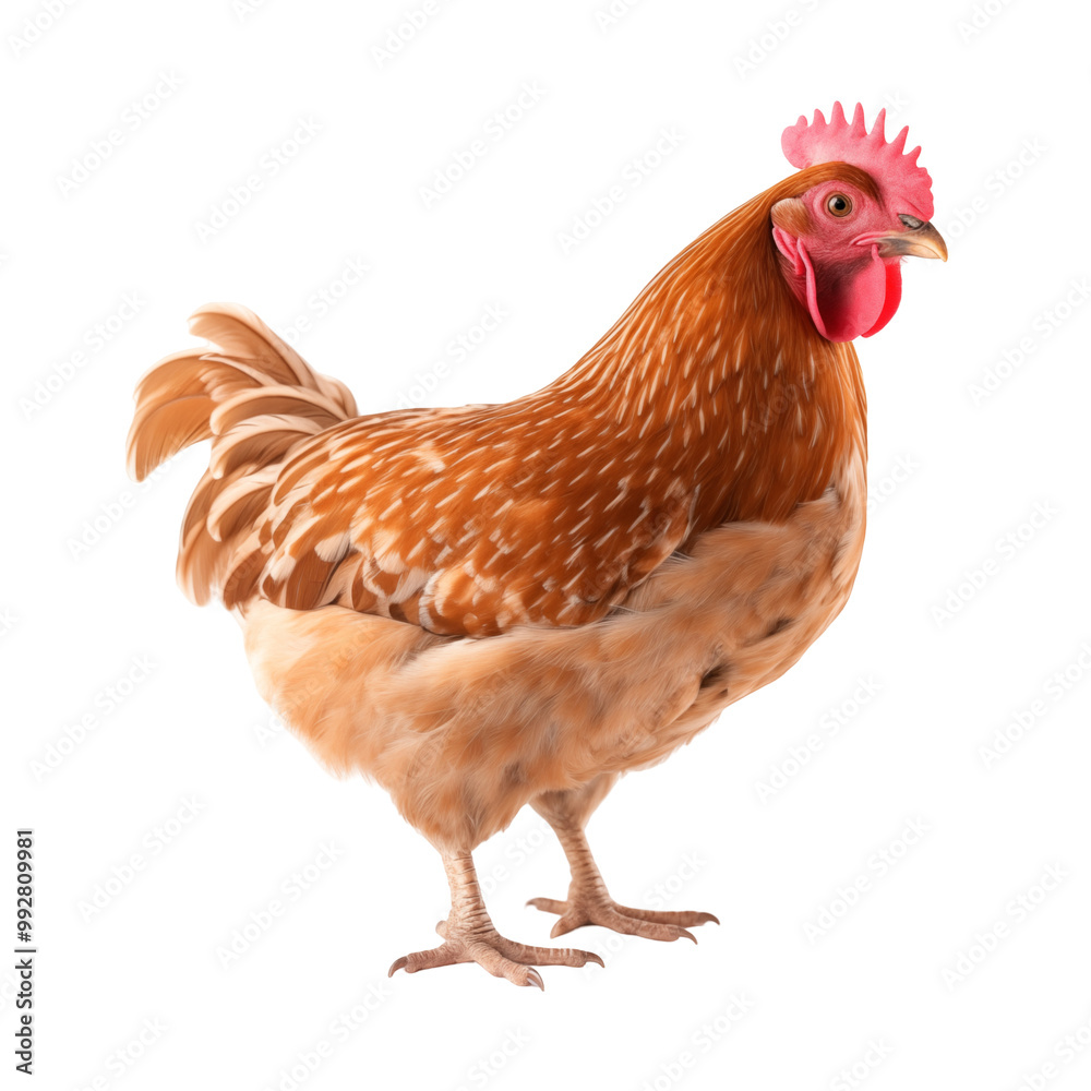 Beautiful Brown Hen Standing On White Background