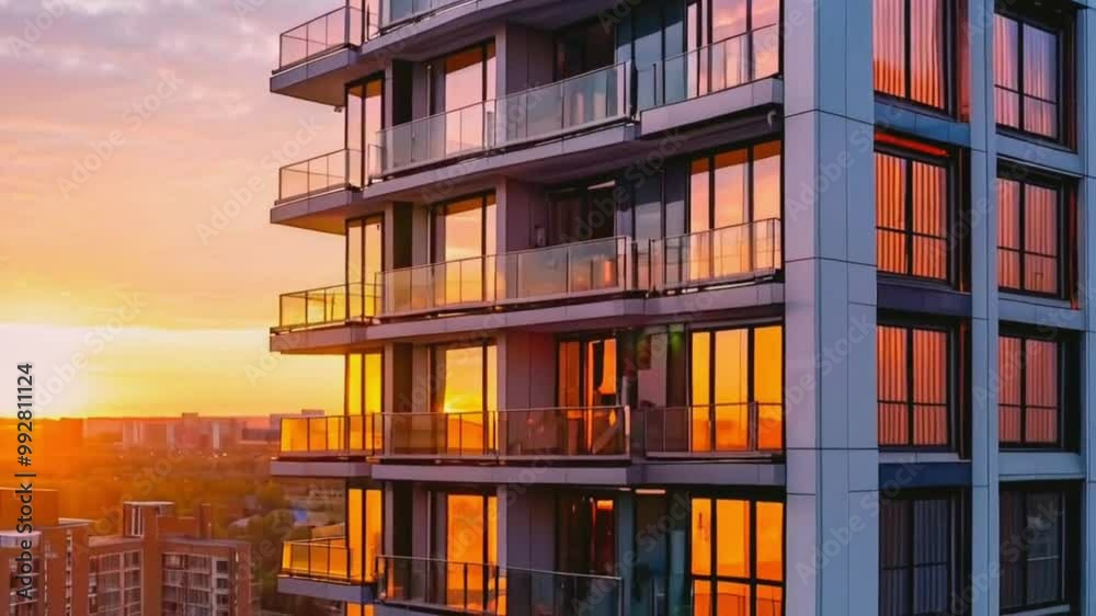 Sunset Reflection on Modern Apartment Building Sunset Reflection on Modern Apartment Building
