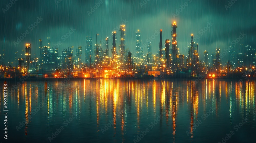 A double exposure of manufacturing and transportation icons with an oil and gas industry background represents the diversity of industrial technology. A double exposure of manufacturing and transportation icons with an oil and gas industry background represents the diversity of industrial technology.