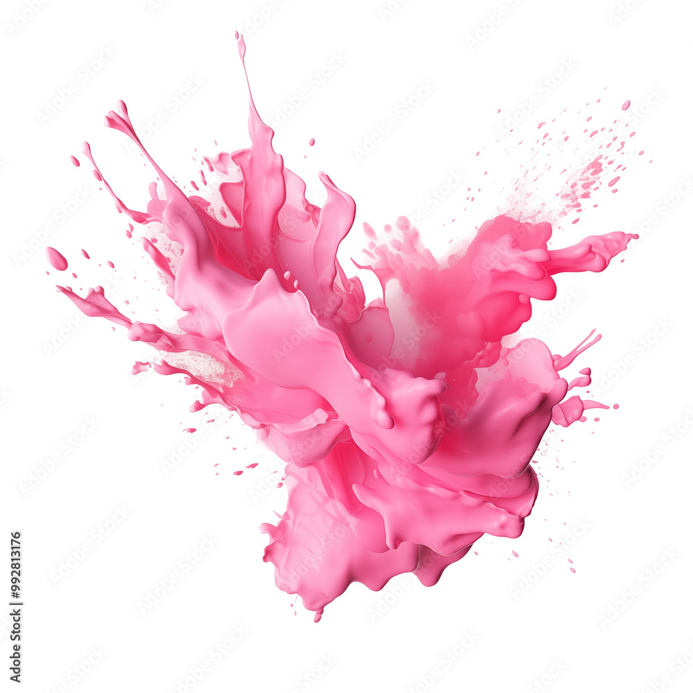 Vibrant Pink Paint Splash Captured Mid-Air Against A White Background