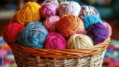 A vibrant image of a basket brimming with assorted yarns for knitting, highlighting the joy of crafting and creativity.