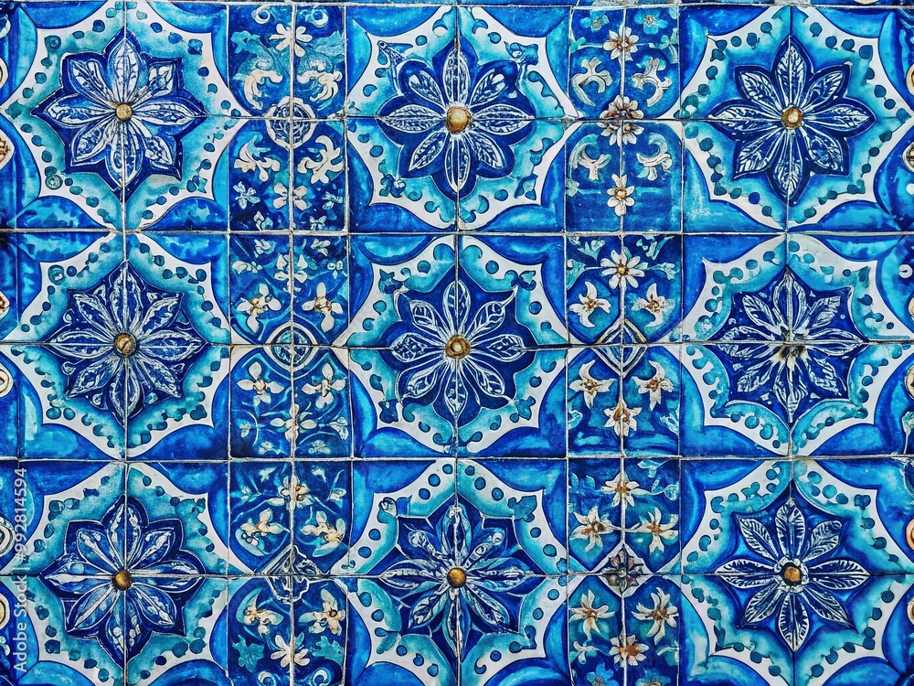 Elegant Blue Tile Pattern for Interior Design, Backgrounds, Textiles, and Artistic Projects