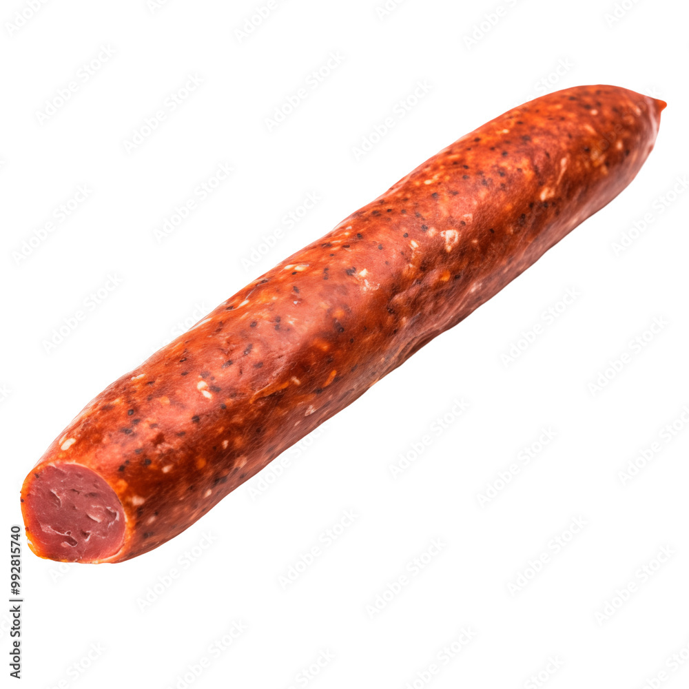 Long Smoked Sausage Displayed On A Clean White Background Long Smoked Sausage Displayed On A Clean White Background