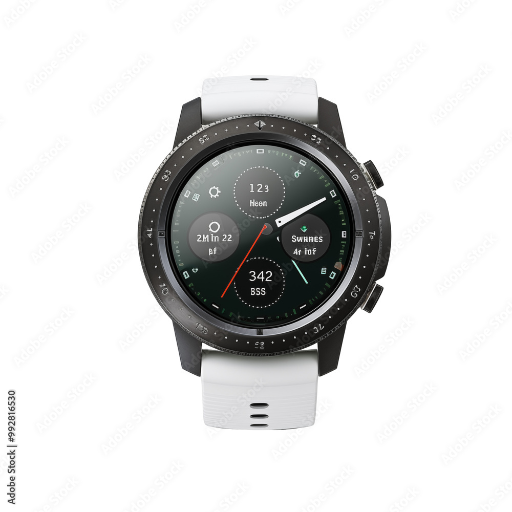 High-Tech Smartwatch With White Strap And Advanced Display Technology High-Tech Smartwatch With White Strap And Advanced Display Technology