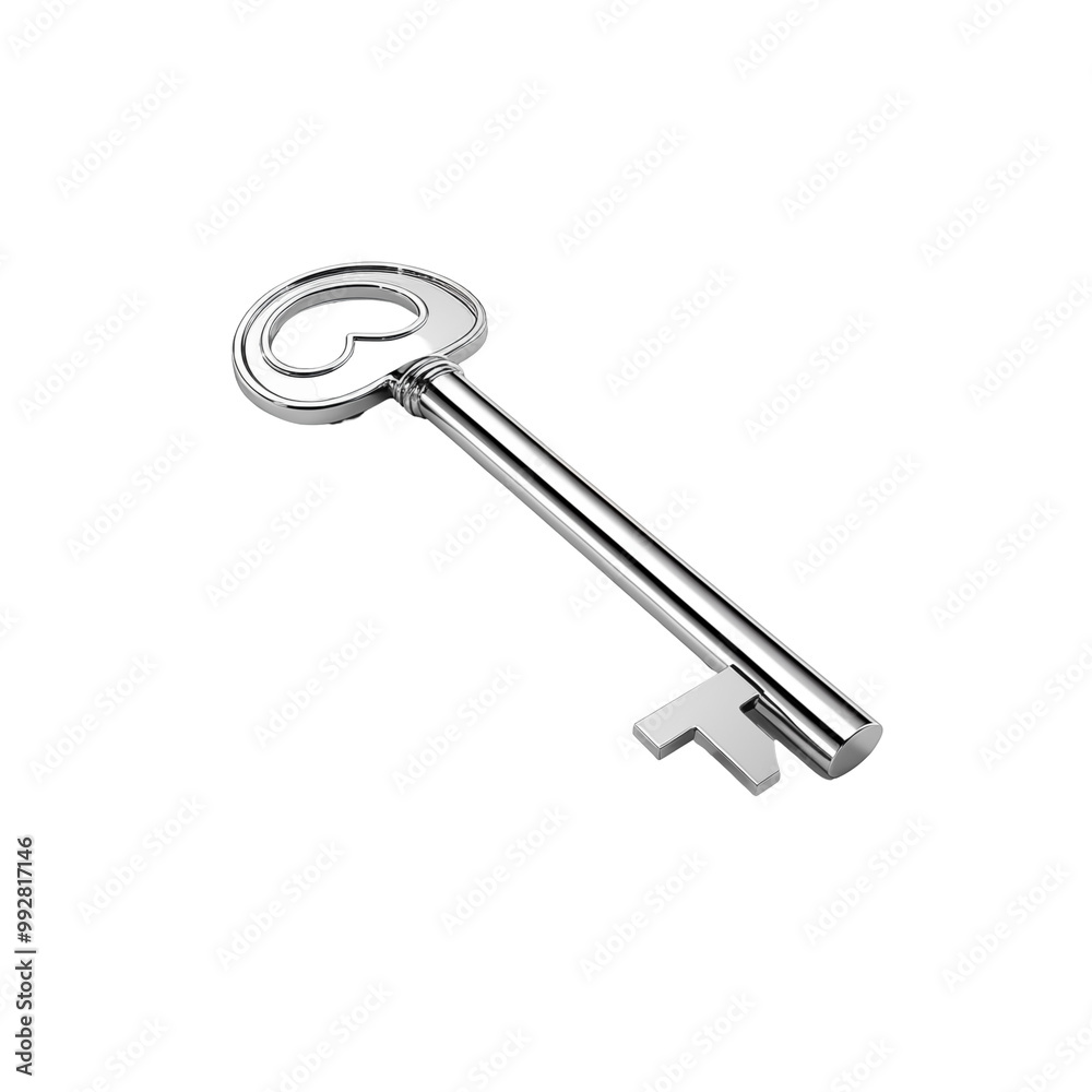 Shiny Silver Key With Heart Shaped Handle On White Background Shiny Silver Key With Heart Shaped Handle On White Background