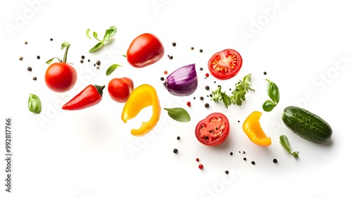 Wallpaper Mural Vibrant mixed vegetables tumbling gracefully isolated on a white background Torontodigital.ca