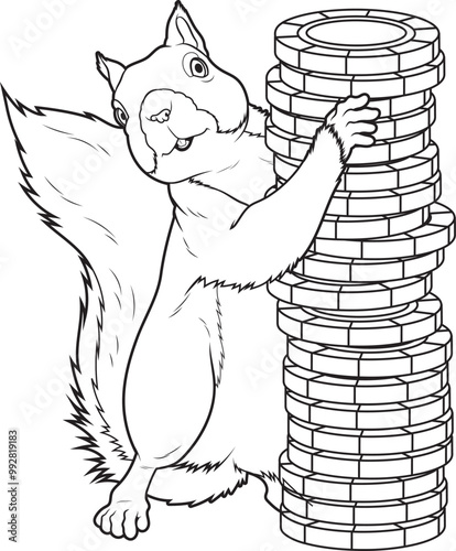 Squirrel Poker Poker chips Animal Vector Graphic Art Illustration