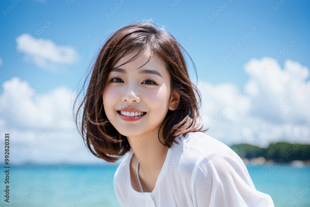 海辺で楽しそうな美しい女性女性 海辺で楽しそうな美しい女性女性
