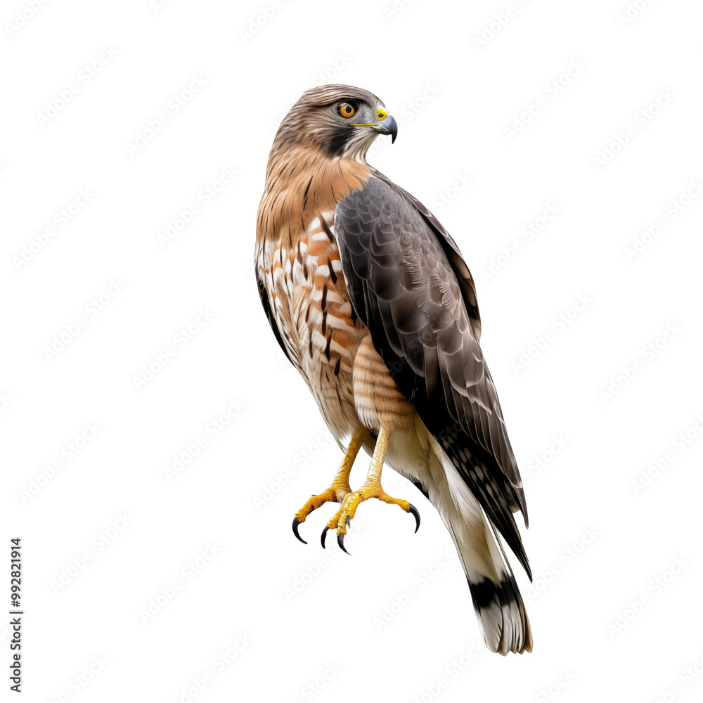 Obraz premium Red-Tailed Hawk Perched On Dry Branch Isolated On White Background