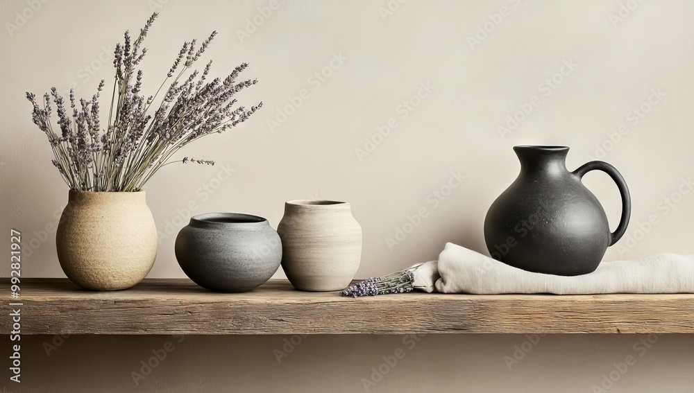 Minimalist Pottery Display with Lavender Minimalist Pottery Display with Lavender