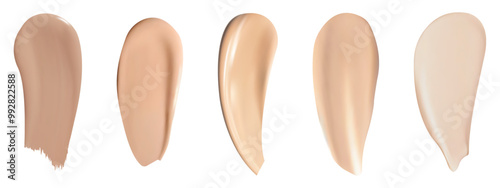 Realistic sample of cosmetic cream. Vector realistic foundation strokes. Mousse strokes, vector illustration.
