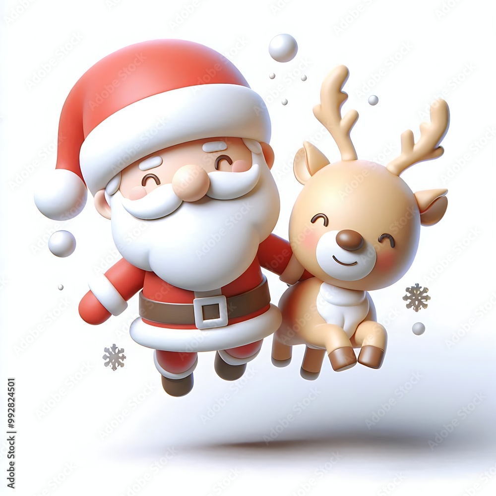 3d render cartoon of cute santa claus with reindeer character icon isolated on white background 3d render cartoon of cute santa claus with reindeer character icon isolated on white background
