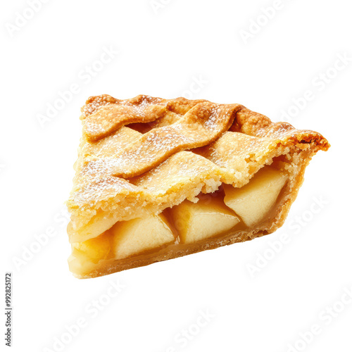 Delicious Slice of Homemade Apple Pie with Lattice Crust on Transparent Background