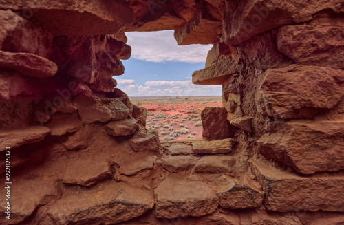 Window in the Wukoki Pueblo at Wupatki National Monument AZ photo