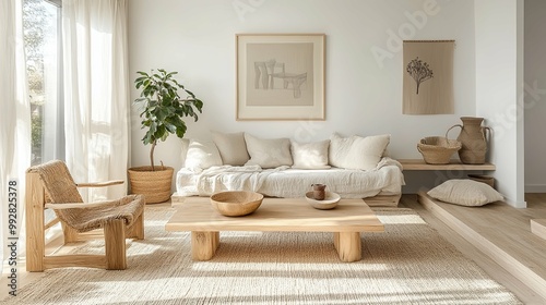 Minimalist Living Room with Neutral Colors and Natural Textures