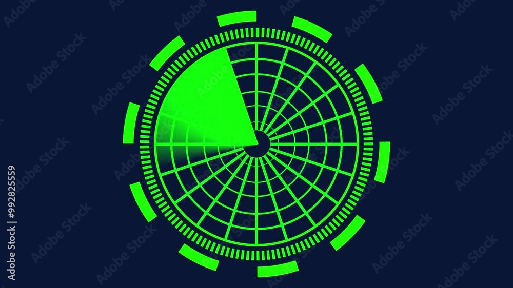 radar screen rotated animated, Object location detection,and signal waves .