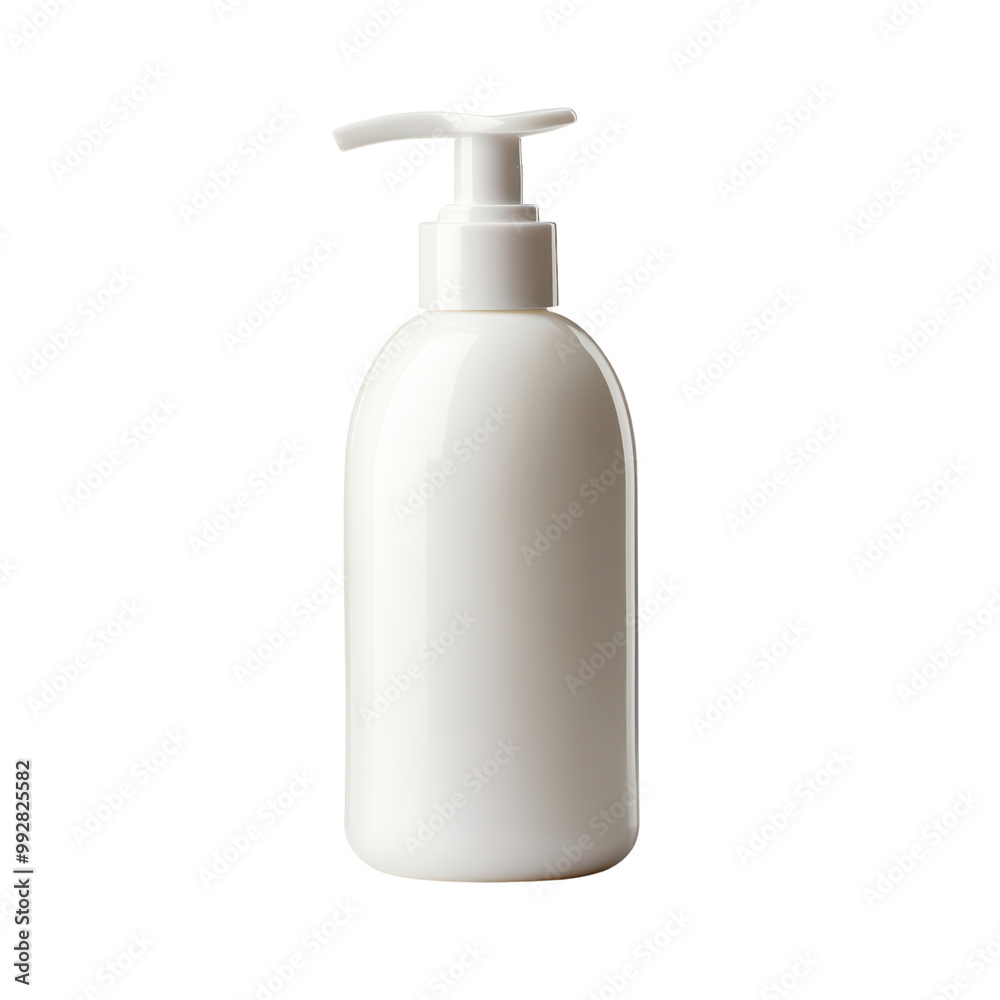 Minimalist White Plastic Pump Bottle for Liquid Soap, Lotion, or Shampoo on a Clean Transparent Background Minimalist White Plastic Pump Bottle for Liquid Soap, Lotion, or Shampoo on a Clean Transparent Background